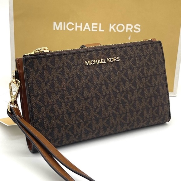 Michael Kors Large Double Zip Wallet Wristlet Brown - Picture 1 of 7